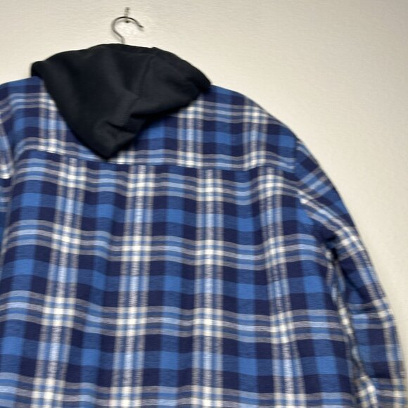 Brazos Work Force Jacket Hooded Button Up Men XL Blue Plaid Puff Insulated Heavy - Picture 5 of 14
